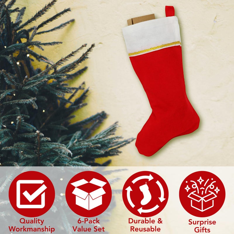 Iconikal 6-Pack Felt Christmas Stocking, White & Red with Gold Trim, 18-Inch Long - Image 5